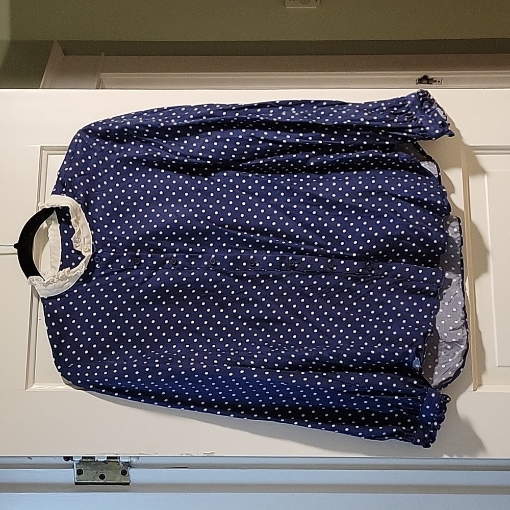 J Crew Navy Polka Dot Ruffle collar blouse - M  2023